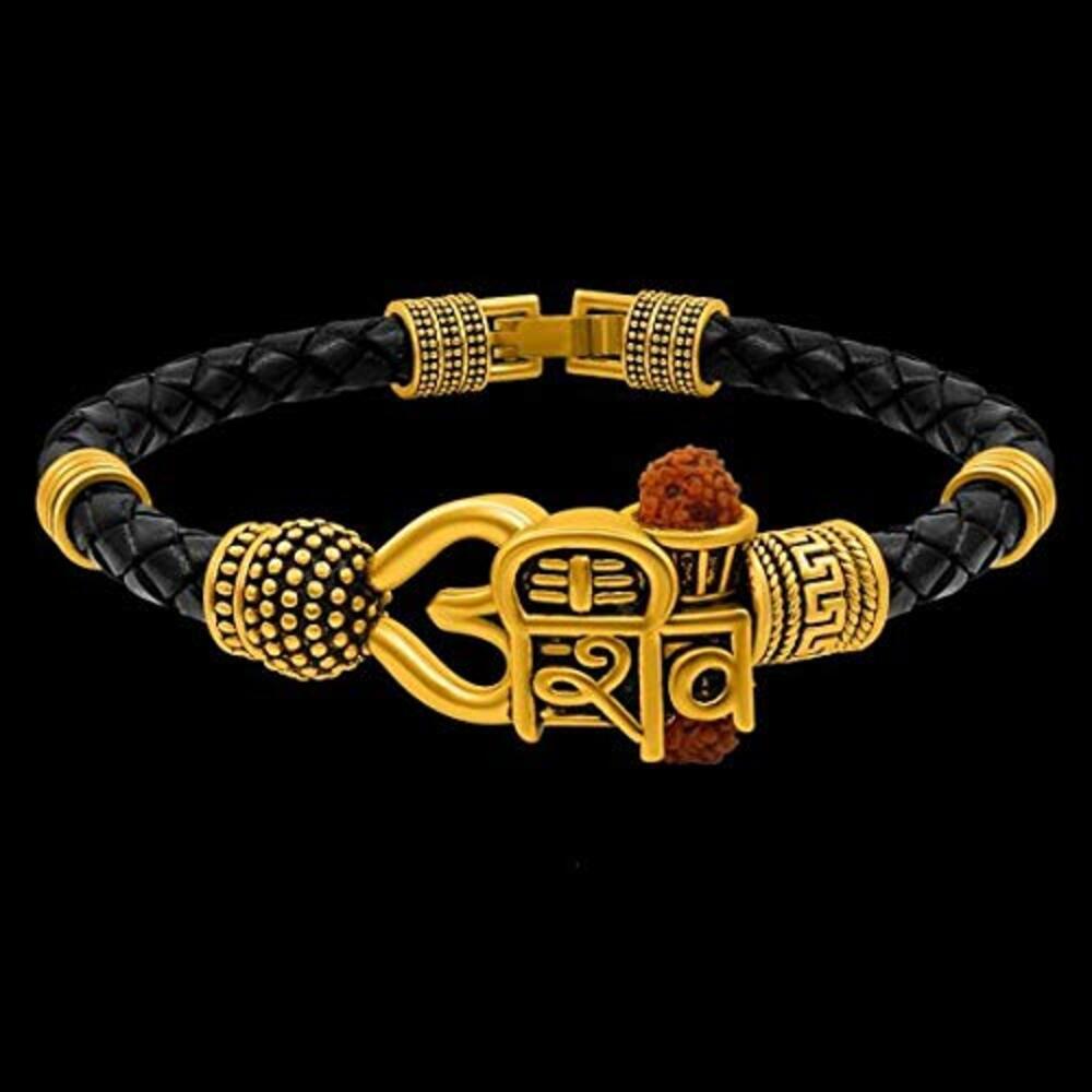 PECH Designer Handcrafted Lord Shiva/Shiv Trishul Rudraksha Damroo Kada Bracelet  Bangle Free Size Combo 1pc